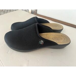 FLY FLOT Women Black Mesh Clog Mules Anti Shock Comfort Made in Italy Size 9